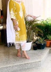 Beautifully Embroidered Yellow Kurta