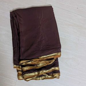 Brown Saree with Gold Border