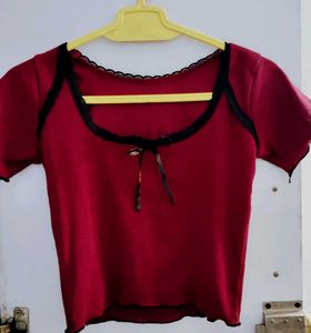 Goth Red Lace Trimmed Top