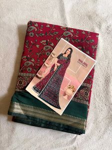 Elegant Red & Green Printed Saree
