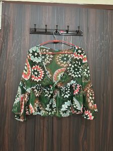 Bohemian Print Tie-Front Blouse