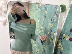 Ribbed Off-Shoulder Long Sleeve Top