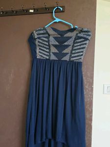 Chic Strapless Embellished Blue Dress