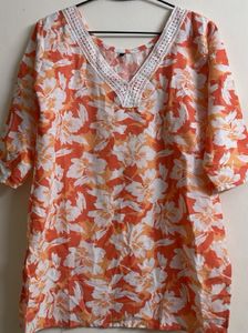 Orange Floral Print Kurta