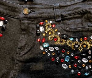 Embellished Black Denim Shorts