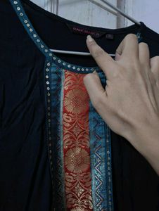 Elegant Black Kurta with Embellished Neckline