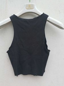 charcoal Black Ribbed Cropped Tank Top