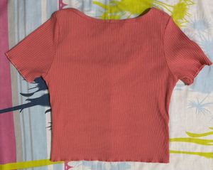 Cute Pink Ribbed Button-Up Top