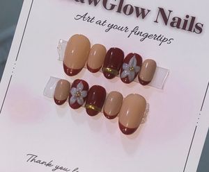 Deep Red 3D Press-On Nails Set
