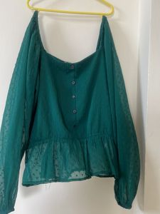 Emerald Green Peplum  Blouse from Only