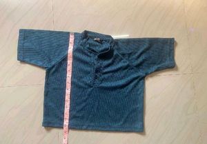 Teal Ribbed Cropped Henley Top