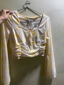 Chic Ruched Floral Sleeve Top