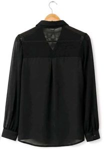 Chic Sheer Panel Black Button-Up Shirt