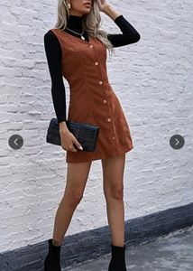 Brown Corduroy Button-Up Mini Dress