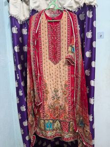 chiffon Premium  Beautiful pink Kurta Set