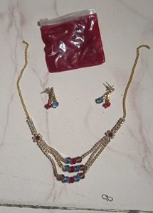 Sparkling Beaded Necklace & Earring Set of 2