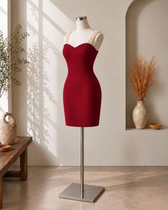 🍷 Burgundy Pearl Strap Mini Dress ✨