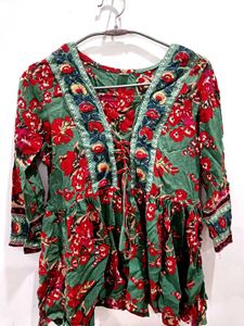 Stylish Floral Print Peplum Kurta Size-M