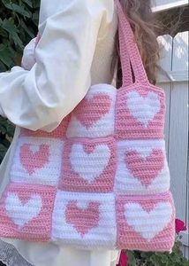 Crochet Heart Tote Bag