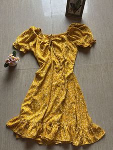 Yellow Floral Puff Sleeve Dress