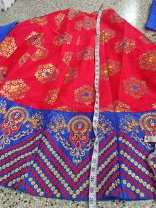 Vibrant Red &amp; Blue Embroidered Lehenga Choli