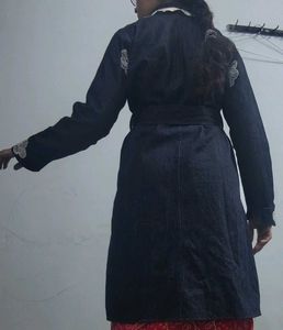 Unique Denim Duster with Crochet Details blazer