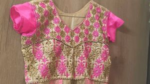 Pink &amp; Cream Floral Net Anarkali