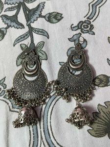 Boho Oxidized Silver Jhumka Earrings(2 set)
