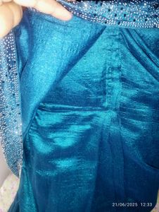 Elegant Teal Saree with Sparkle