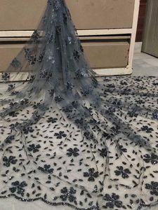 Elegant Grey Floral Embellished Net Dupatta