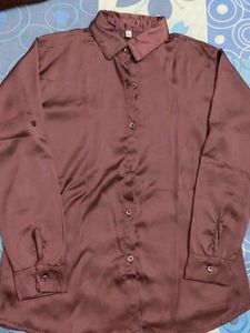 Burgundy Satin Button-Down Shirt