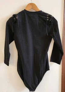Black Lace-Up Shoulder Bodysuit Size S