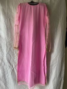 Royal Pink Net Embroidered Partywear Kurti