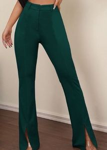 Green Slit Cut Pants