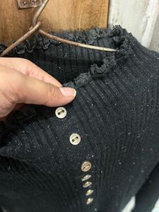 Sparkly Black Button-Up Top