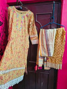 Yellow Printed Kurta Set with Dupatta