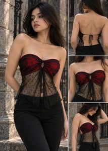 Exquisite Red &amp; Black Lace Top