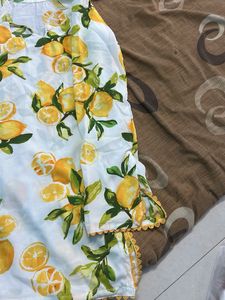 Lemon Bloom Printed Straight Kurti with Lace Detai