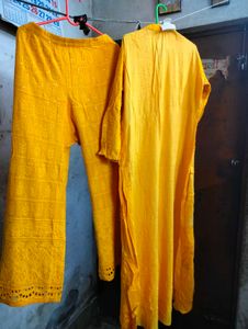 Yellow Chikankari Kurta Set.
