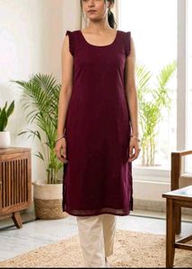 New Maroon Sleeveless Kurta with Ruffled Sleeves