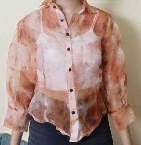 Sheer Marble Print Button-Up Shirt