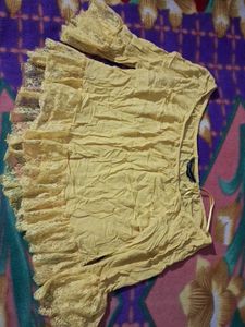 Charming Yellow Ruffled Crop Top with Lace Accents