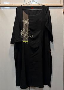 Black Kurta with Floral Embroidery