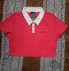 SHEIN Red Cropped Polo Shirt