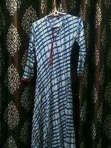 Blue And White Color Long Kurti In Taidai