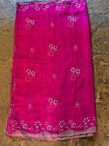 Vibrant Pink Floral Print Saree