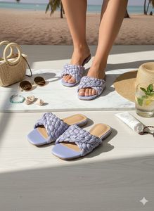 lulu&amp;sky Woven Detail Lavender Slides