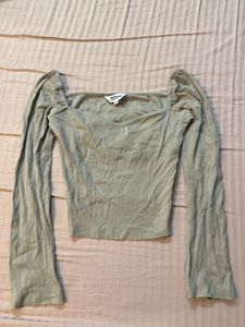 Khakhi-grey Long Sleeve Square Neck Top