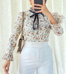 Floral Print Blouse with Tie bow