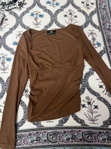 Brown Ruched Long Sleeve Top